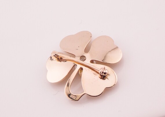 Vintage Large 14k Four Leaf Clover Pin with Clear… - image 8