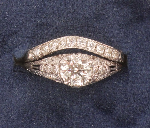 Vintage Platinum Natural Diamond Engagement Ring … - image 1