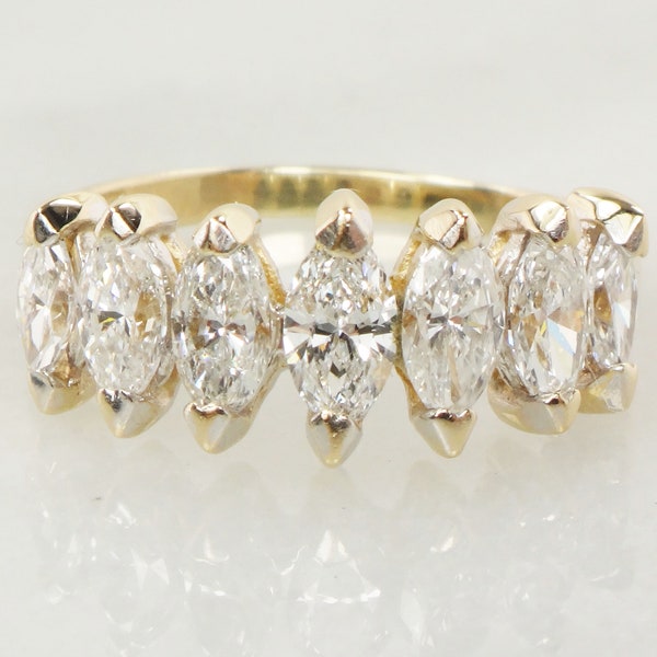 Vintage 14k Marquise Diamond Ring, Diamond Band, Apprx 1.25 CT Marquise Diamond Ring, Right Hand Diamond Ring, Marquise Wedding Band, Size 7