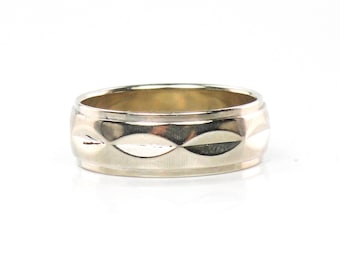 Vintage 14k White Gold Wedding Band - 6 MM Fancy Design, Size 6