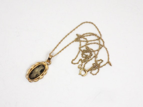 Vintage Gold Filled Smoky Quartz Necklace Brown O… - image 2