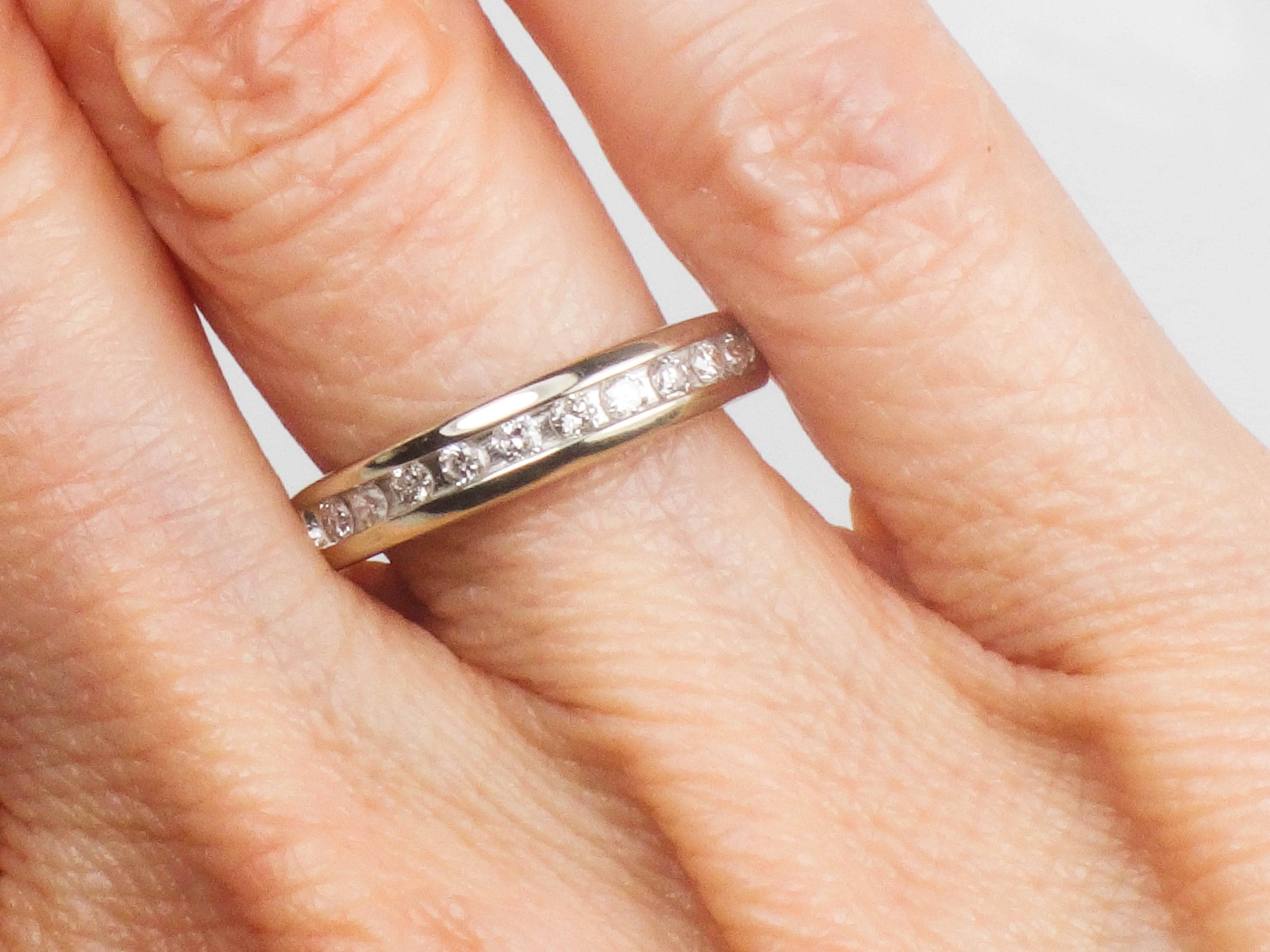 Vintage 14k White Gold Diamond Wedding Band - Channel Set Ring, Size 7 ...
