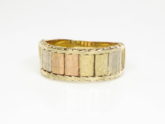 Vintage 14k Tri-Color Gold Band Ring - Italian Ro… - image 4