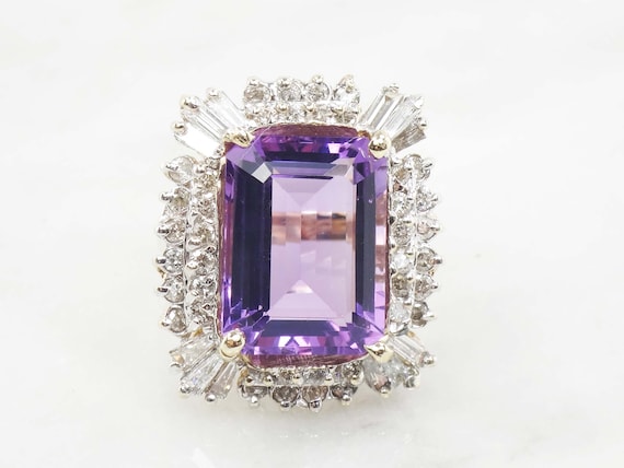 Vintage 14k Gold Amethyst Ring With Diamonds Large Amethyst