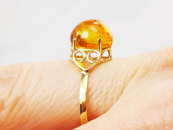 Vintage 14k Gold Amber Ring Handmade Amber Ring H… - image 8