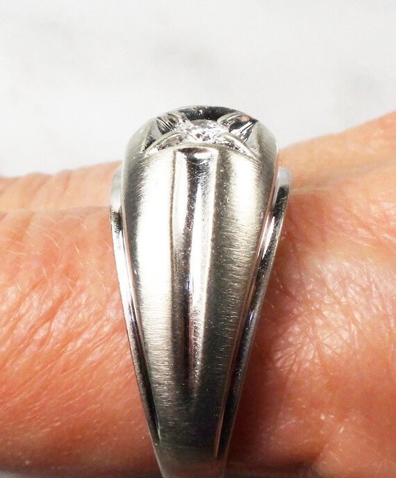 14k White Gold Men's Natural Diamond Ring Vintage… - image 9