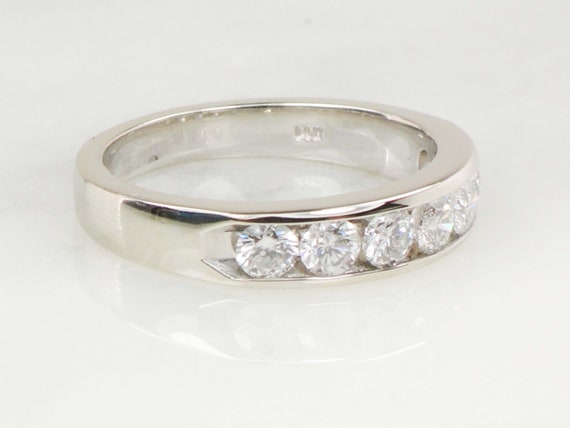 Vintage 14k White Gold Natural Diamond Wedding Ba… - image 2