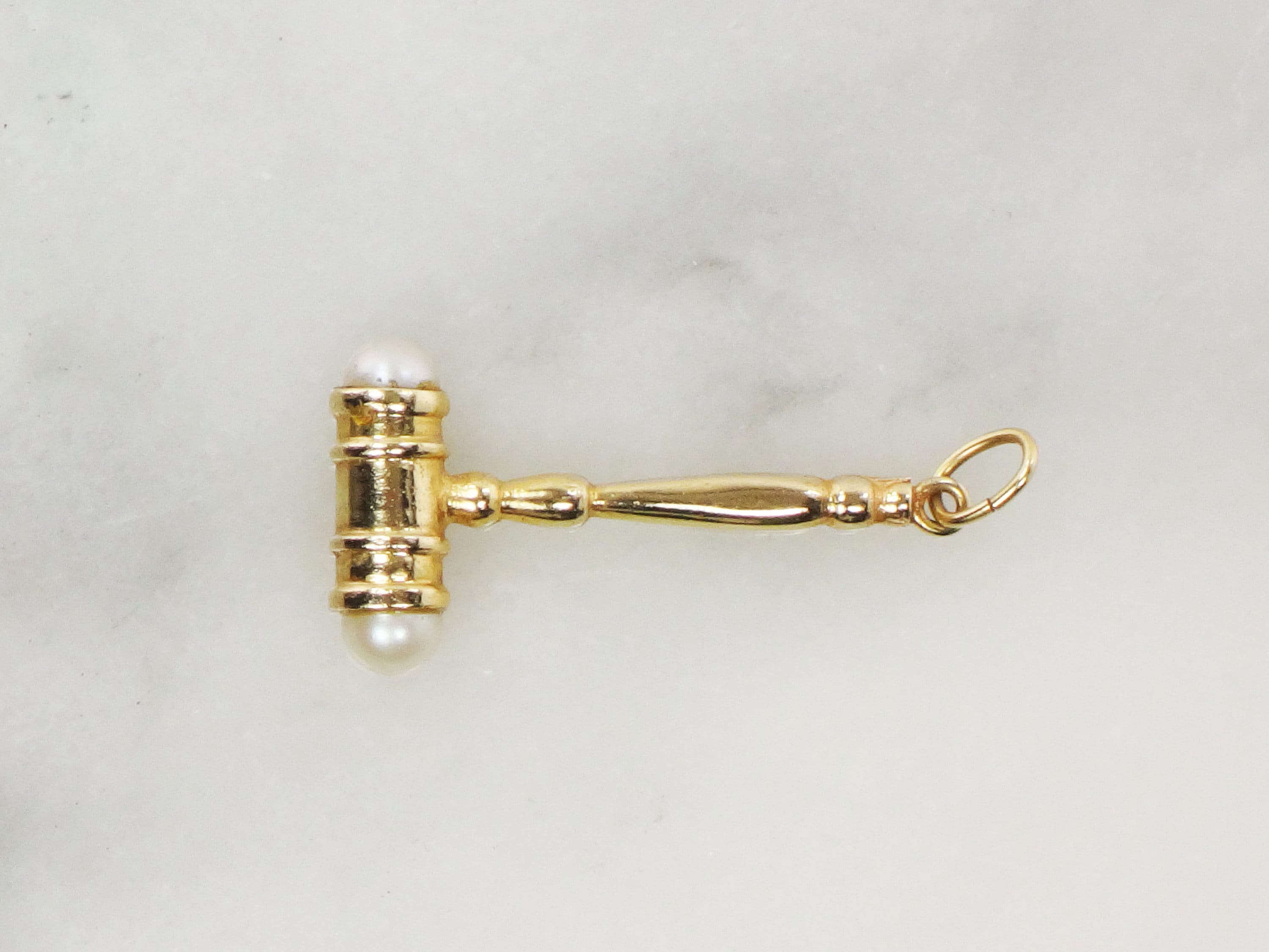 Vintage 14k Gold Gavel Charm with Pearls Yellow Gold Gavel Etsy
