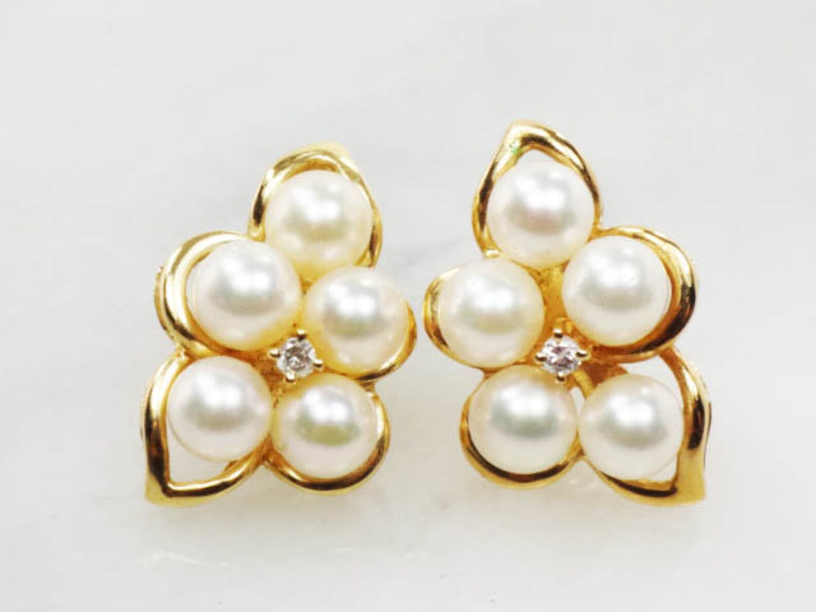 Vintage 14k Pearl Earrings Pearl Cluster Earrings Vintage Etsy