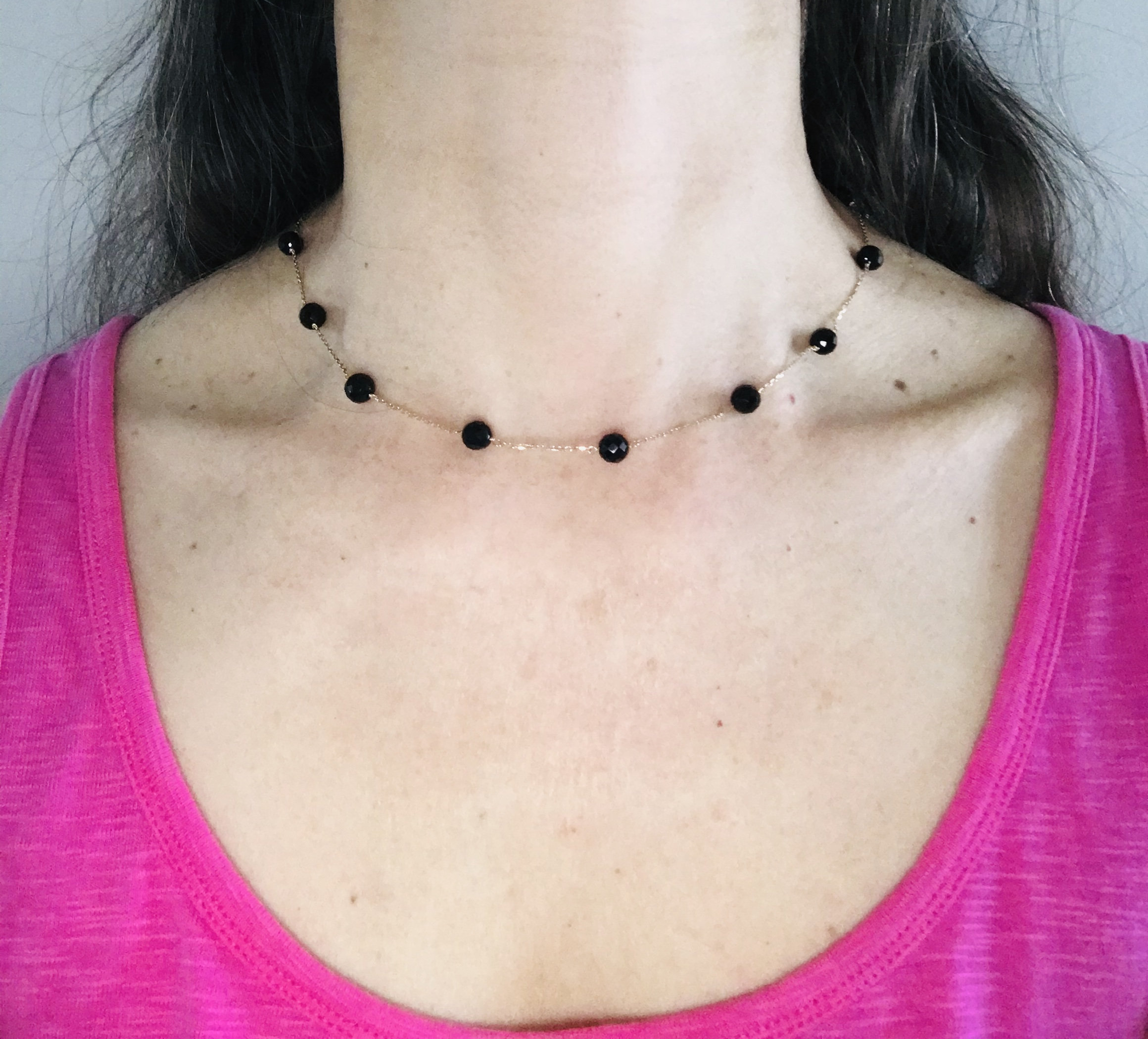 Vintage 14k Black Onyx Bead Necklace 
