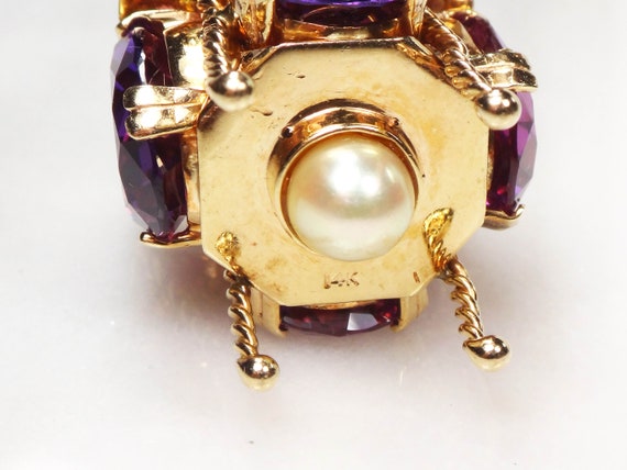 Vintage Large Gold Charm Pendant 14k Purple Sapph… - image 10