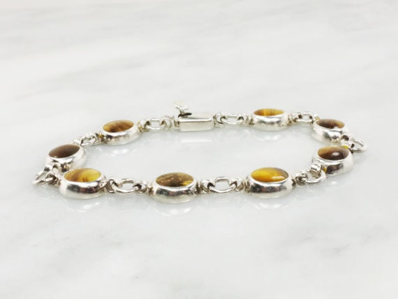 Vintage Sterling Silver Tiger Eye Bracelet Mexico 925 Natural