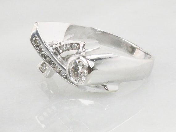 Vintage 14k White Gold Natural Diamond XO Ring Hu… - image 5