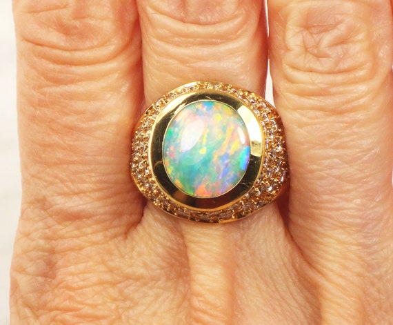 Vintage 18k Yellow Gold Large Natural Opal Ring G… - image 7