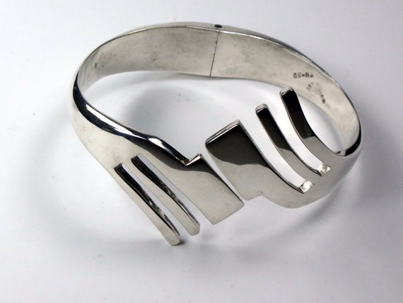 Vintage Large Sterling Silver Modernist Hinged Ba… - image 4