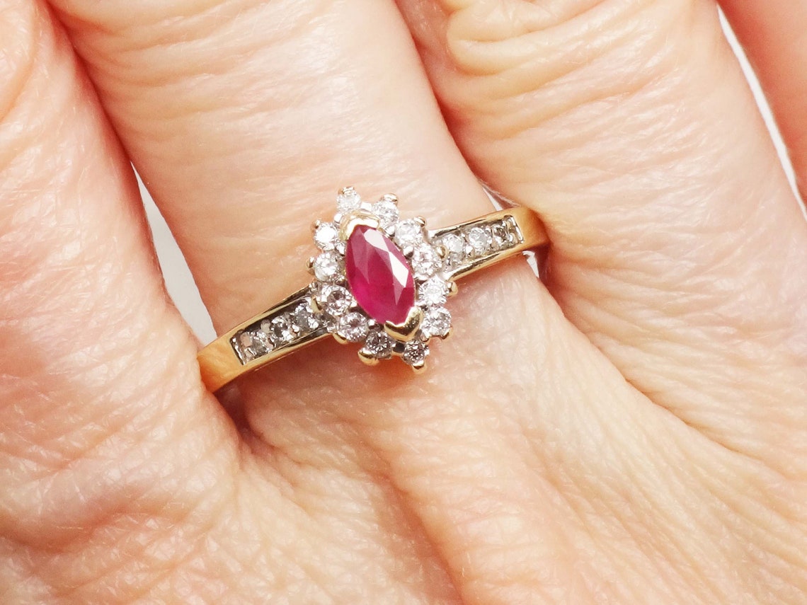 Vintage 14k Ruby Ring Ruby Diamond Ring Genuine Ruby Natural | Etsy