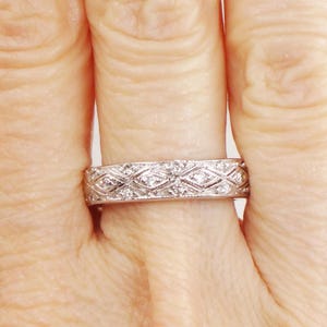 Vintage 14k White Gold Natural Diamond Wedding Band, Approx .35 CT TDW Size 6.25 image 1