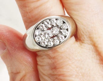 Vintage 14k White Gold Diamond Cluster Ring, 1.0 CT TDW, Size 9.5