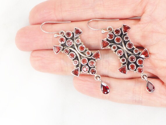 Vintage Sterling Silver Garnet Earrings Silver Ear