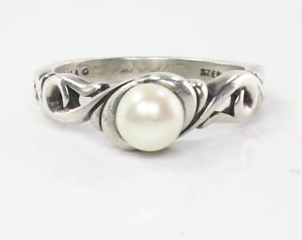 Vintage Kabana Sterling Silver White Pearl Ring June Birthstone Ring Size 5.5