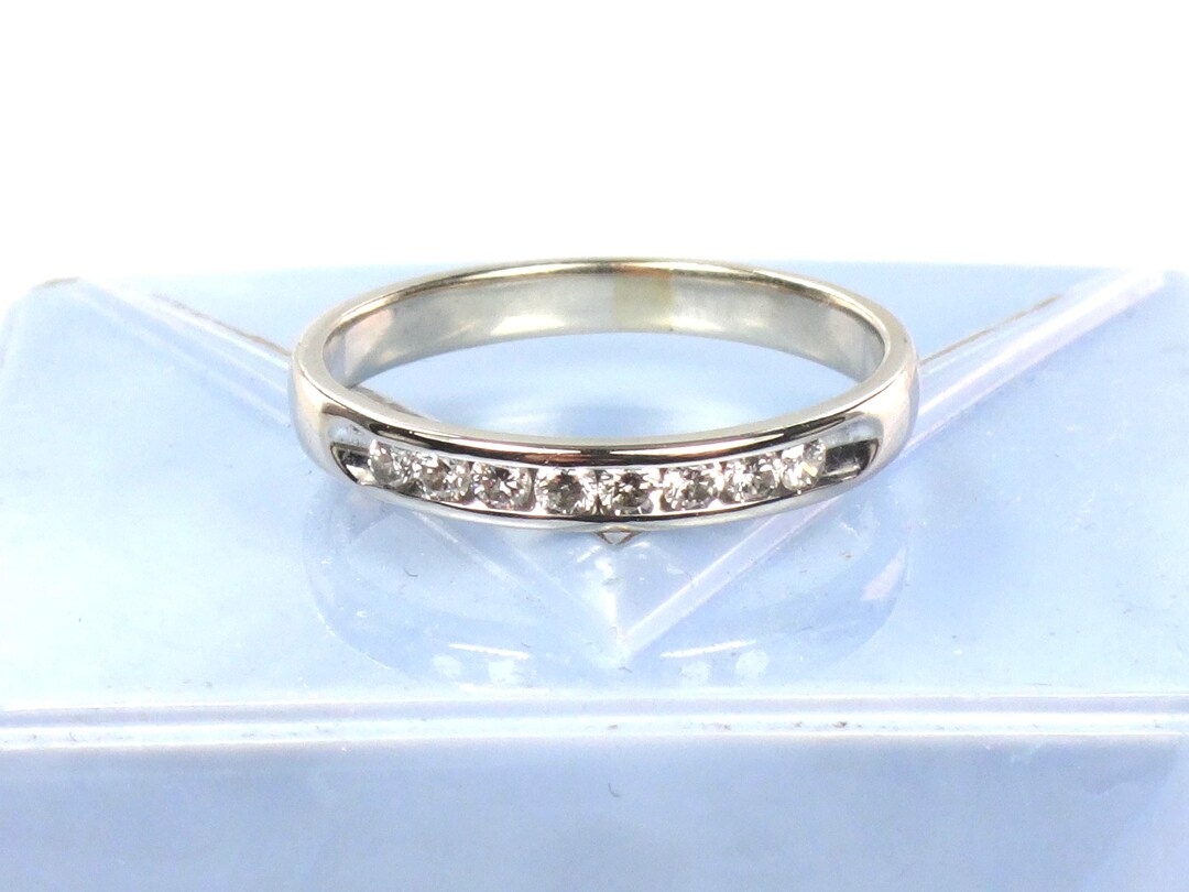 Vintage 14k White Gold Diamond Wedding Band - Channel Set Ring, Size 7 ...