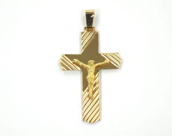 Vintage Large 18k Yellow Gold Crucifix Cross Pendant:  Italian, Men's