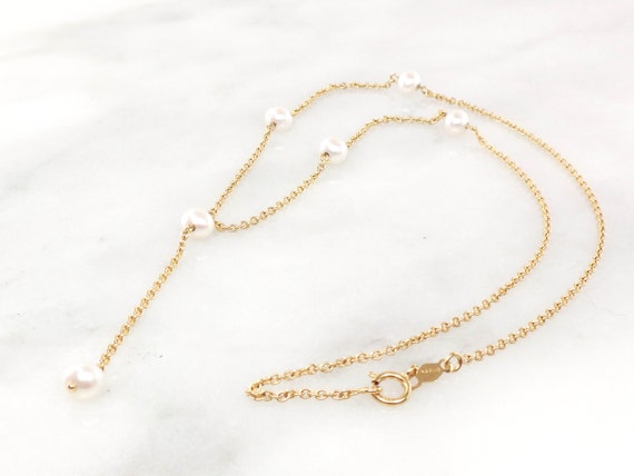 Vintage Gold Lariat Station Necklace 