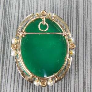 Vintage 14k Gold Green Hardstone Cameo Pendant Earrings Set: Pearl & Diamond Renaissance Revival image 8