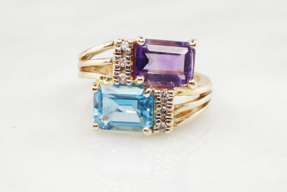 Buy 14k Yellow Gold Ring, Emerald-cut Amethyst Solitaire Ring With Trio  White Topaz Ring, Natural Amethyst Ring, 14k Solid Gold Ring Online in  India - Etsy