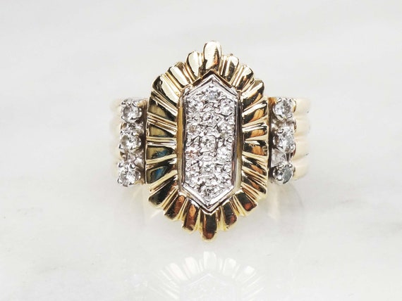 Vintage 14k Yellow Gold Pave Natural Diamond Clus… - image 4