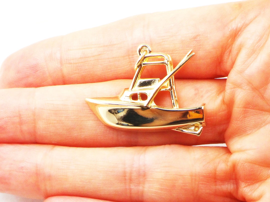 Vintage 14k Yellow Gold Boat Pendant Charm Large Fishing Boat Etsy