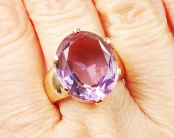 Vintage 14k Yellow Gold Natural Amethyst Ring Oval Purple Stone Ring Approx. 8 CTS February Birthstone Ring