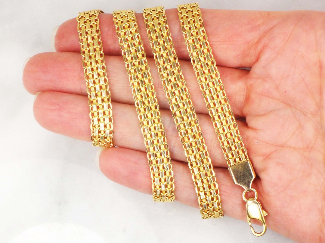 Vintage 14k Gold Wide Bismarck Chain Solid 14k Gold Fancy Link Chain 20