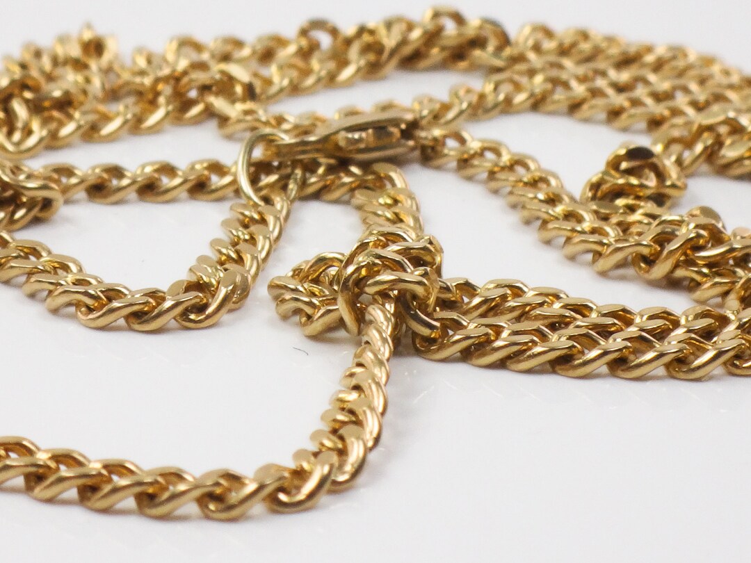 Long 14k Solid Gold Link Chain Vintage Yellow Gold Necklace 28.5 15.2 ...