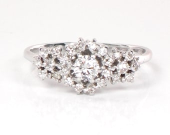 Vintage 18k White Gold Diamond Halo Engagement Ring - 0.5 Carat TDW, Size 9