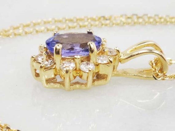 Vintage 14k Oval Tanzanite and Diamond Pendant Ne… - image 5