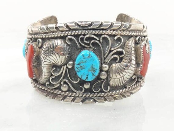 Huge Heavy Vintage Native American Navajo #8 Turquoise Sterling Silver Bracelet Huge Heavy Vintage Native American Navajo #8 Turquoise Sterling Silver Bracelet