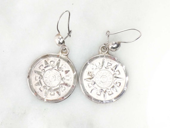 Vintage Sterling Silver Aztec Sun Calendar Dangle… - image 4