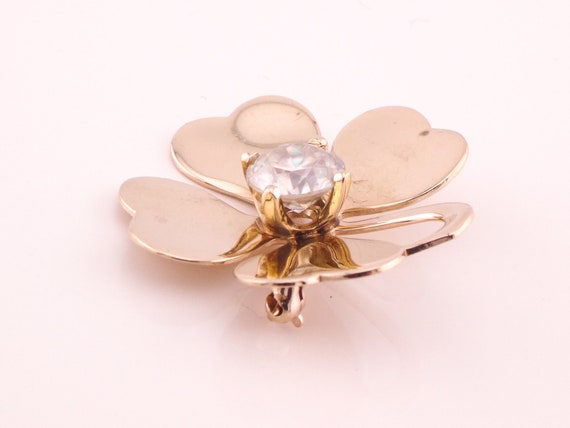 Vintage Large 14k Four Leaf Clover Pin with Clear… - image 4