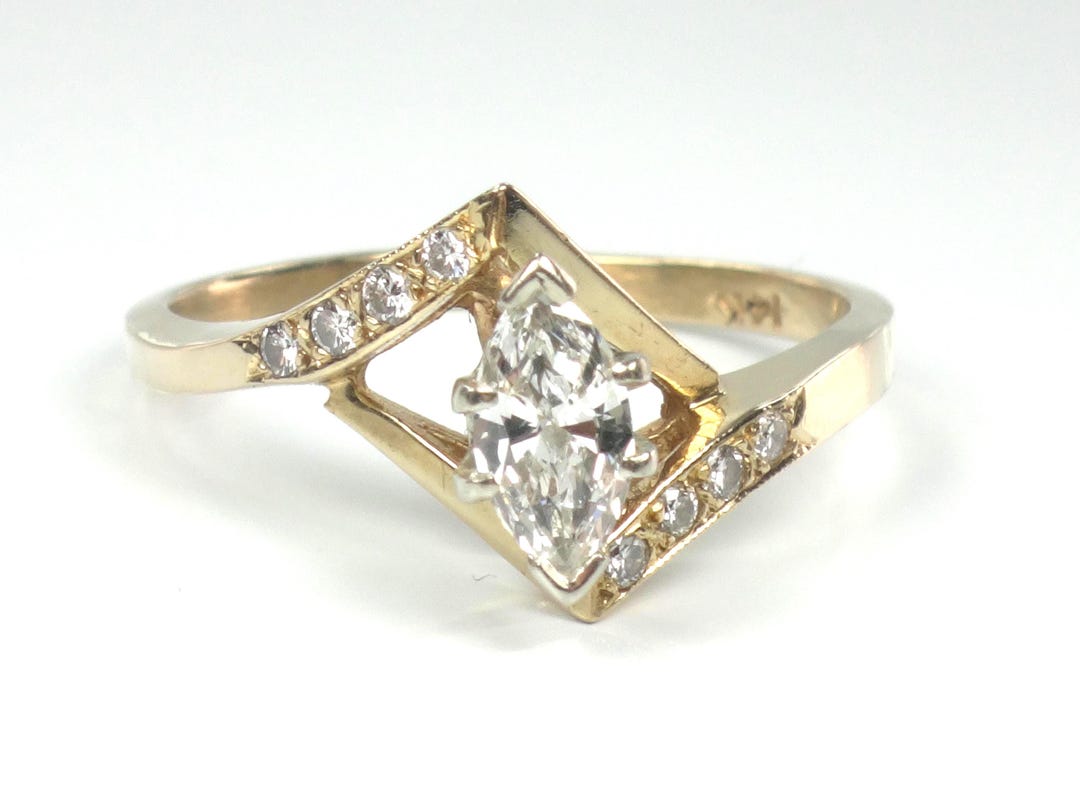 Vintage 14k Yellow Gold Marquise Diamond Engagement Ring - .40 CTS ...