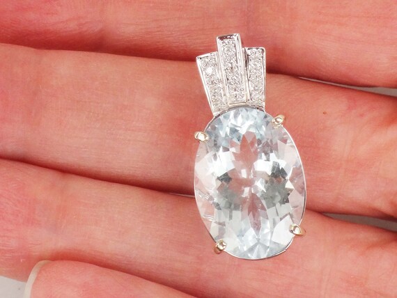 Vintage Large 18k White Gold Natural Aquamarine a… - image 1