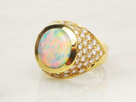 Vintage 18k Yellow Gold Large Natural Opal Ring G… - image 4