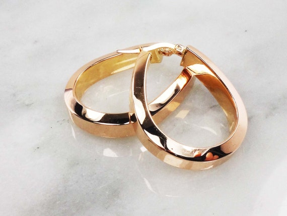 Vintage 14k Gold Hoop Earrings 14k Rose Gold Polis
