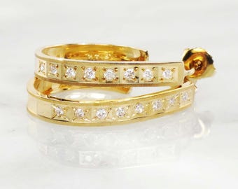 Pendientes de aro de oro amarillo de 14k vintage con diamantes (0,40 CT TDW)
