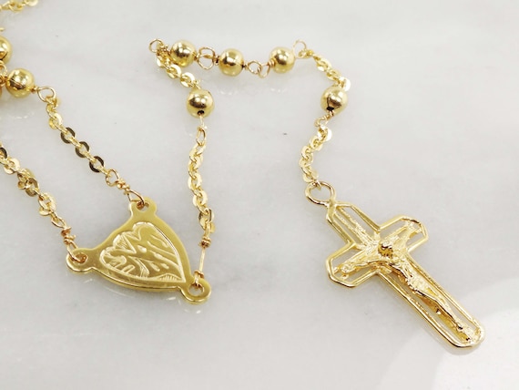 Vintage 14k Gold Rosary Necklace 