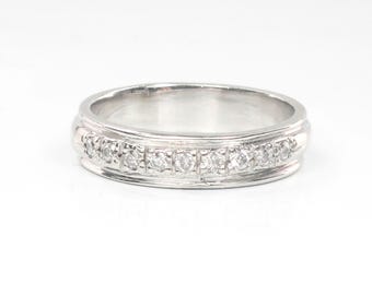 Vintage 14k White Gold Natural Diamond Wedding Band Stacking Ring Size 7