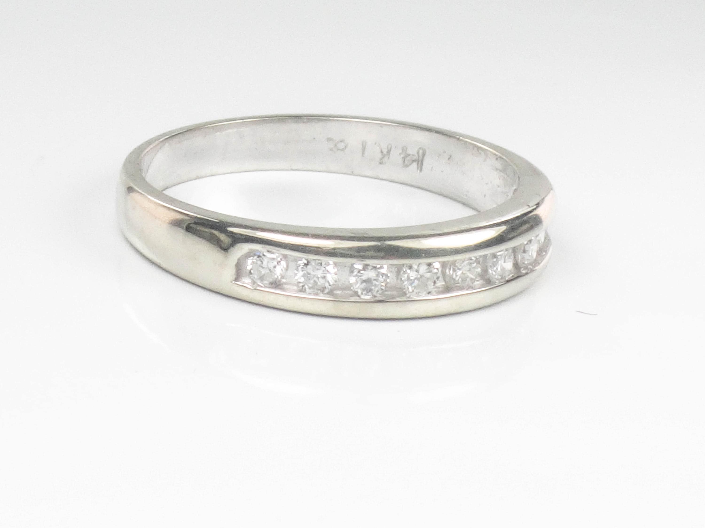 Vintage 14k White Gold Diamond Wedding Band - Channel Set Ring, Size 7 ...