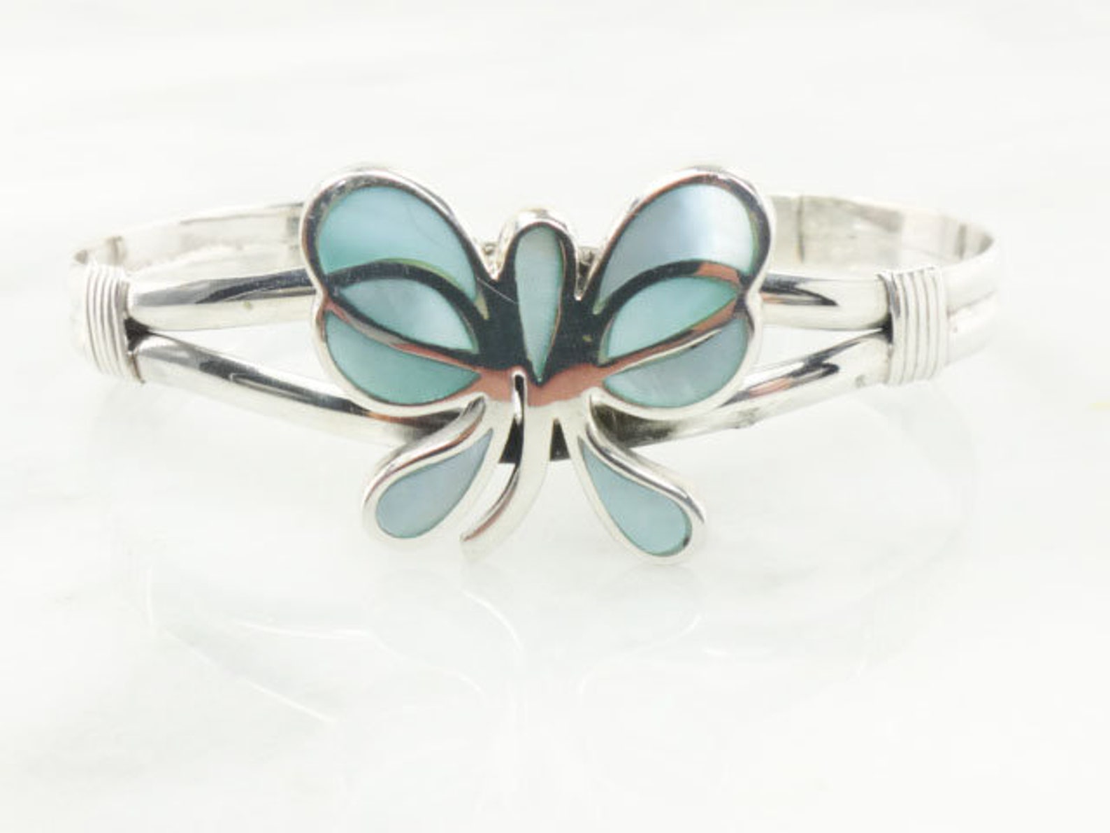 Vintage Sterling Silver Butterfly Cuff Bracelet Blue Mother Etsy