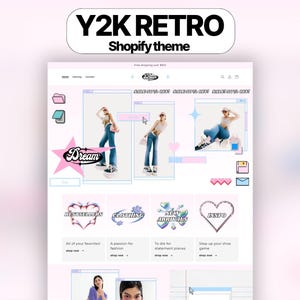 Y2K Retro Shopify Theme, Y2K AESTHETIC Templates, Website Design, Website Template, Y2K Fashion, 2000s aesthetic, Shopify, Cute Theme