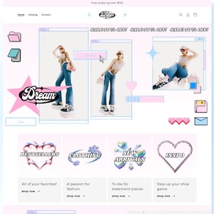Y2K Retro Shopify Theme, Y2K AESTHETIC Templates, Website Design, Website Template, Y2K Fashion, 2000s aesthetic, Shopify, Cyber, Cute Theme